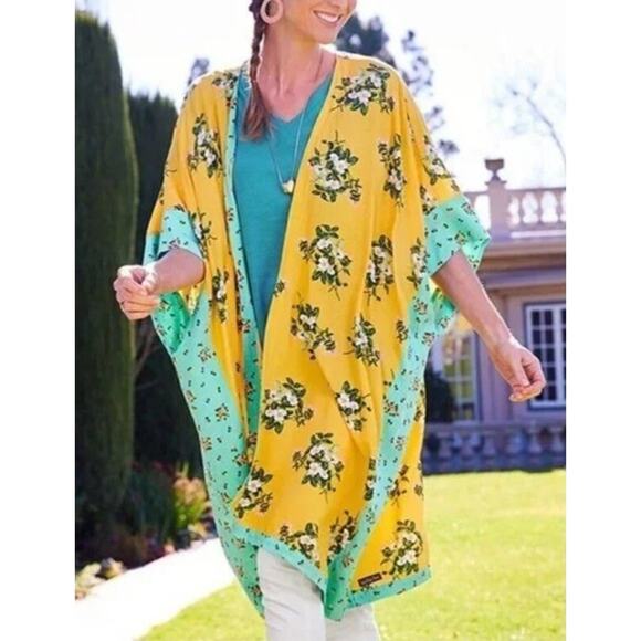 Matilda Jane Floral Kimono Ruana Womens Size XS/S Yellow Blue Boho Festival - Picture 1 of 8